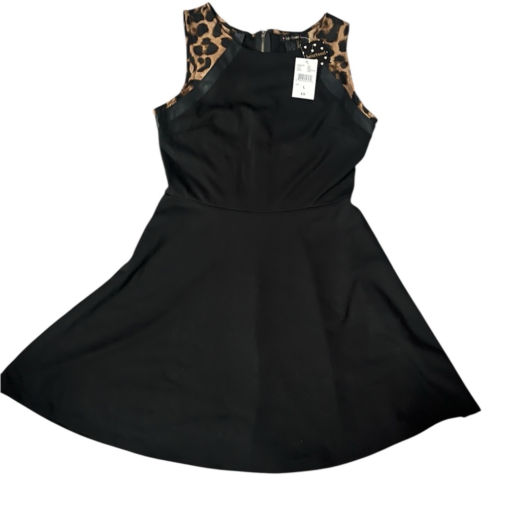 HeartSoul Black Mini Dress with Leopard Print Details